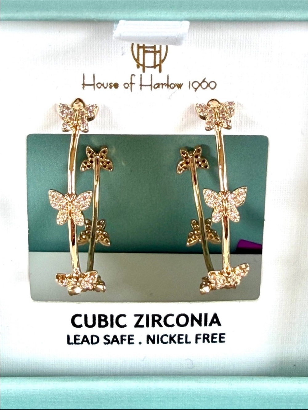 House of Harlow 1960 Gold Butterfly Hoop Earrings with CZ Accents